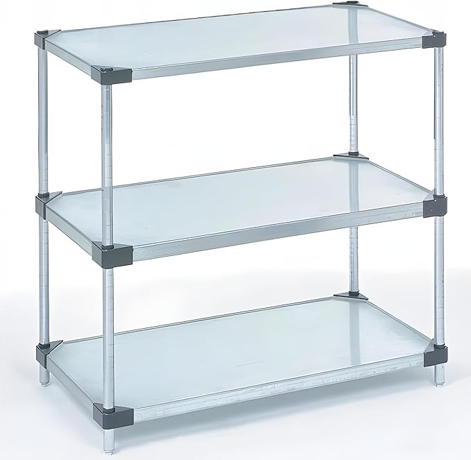Omega 3-Tier Solid Galvanized Shelves, 18" Deep x 54" Wide x 34" HighHeavy Duty Storage Rack, Shelving Unit, NSF Certified, Ideal for Kitchen Garage Office Restaurant Warehouse 800-lb Capacity