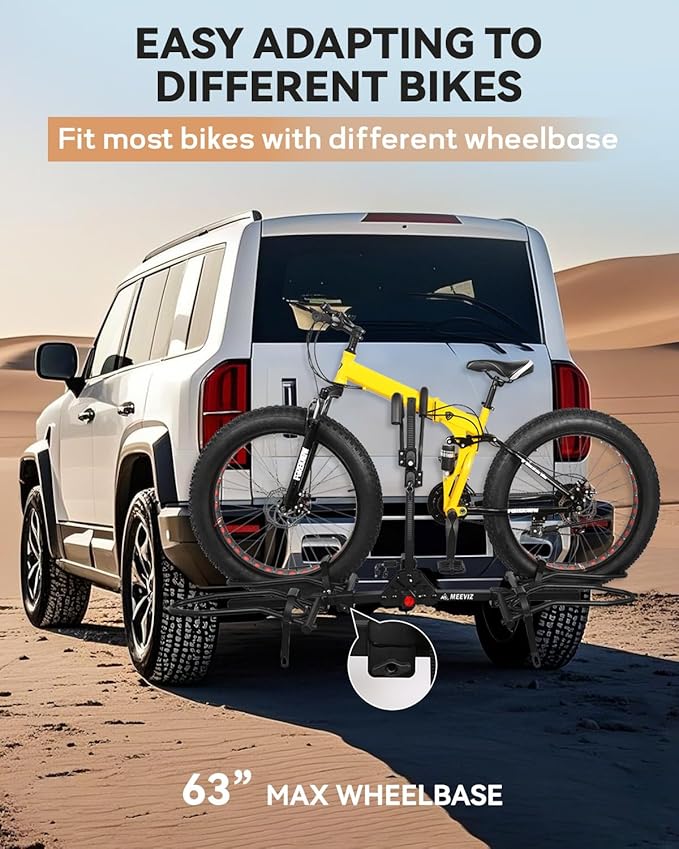 Bike Rack Hitch with Lock, 2 Bike Rack for Car SUV RV Camper Truck Trailer, Hitch Bike Rack for Fat Tire, Mountain Bikes, EBikes and EMTB, 180 lbs Capacity Bike Carrier for 2" Receiver
