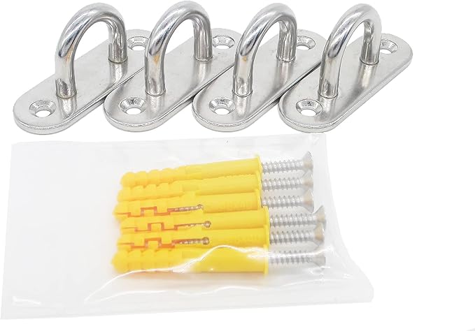 Stainless Steel Ceiling Hooks & Wall Hangers - Heavy Duty M6 Screw Mount, Rust-Proof Anchor Straps for Garage, Outdoor, Storage (4-Pack)