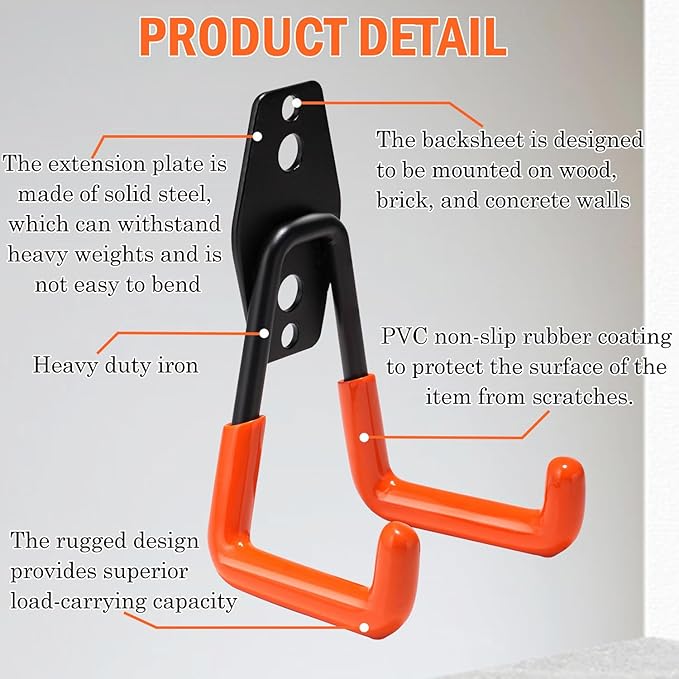 vivicreate 10 Pack Heavy Duty Garage Hooks Wall Mounted Steel Utility Storage Hooks for Tools Ladders Bikes Cables Equipment Organizer for Garage Taller Sótano Ganchos de Almacenamiento