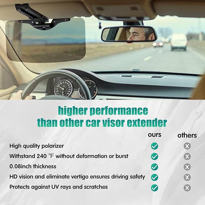 Sun Visor Extender for Car - Universal Adjustable Side Window Sun Blocker, Folding Clip-On Visor Extension, Easy Install & Glare Reduction (Black-2 Pack)