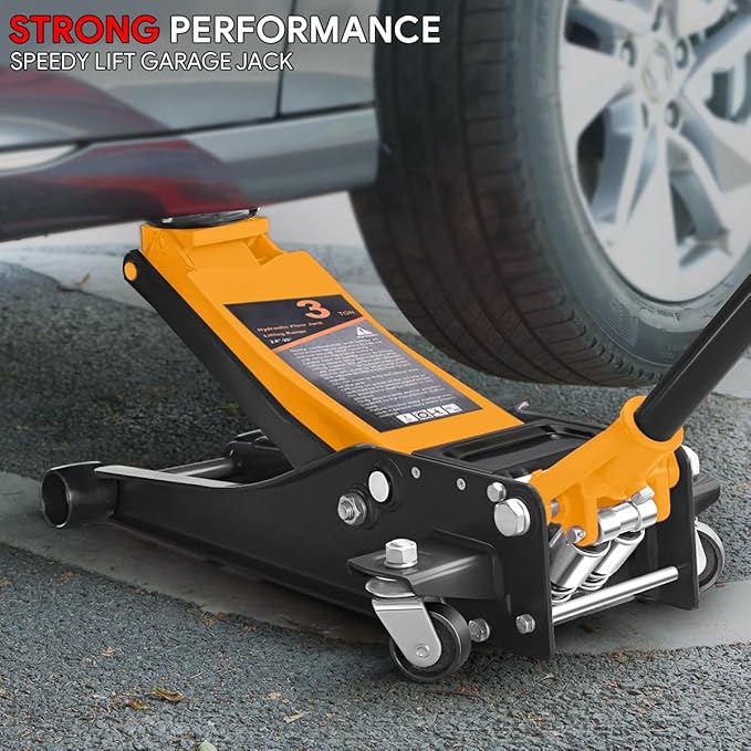 DNA MOTORING Low Profile Hydraulic Trolley Service/Floor Jack, 3 Ton (6000 lbs) Capacity Heavy Duty Hydraulic Car Jack, Lifting Range 3"-20", Orange, TOOLS-00475-OG