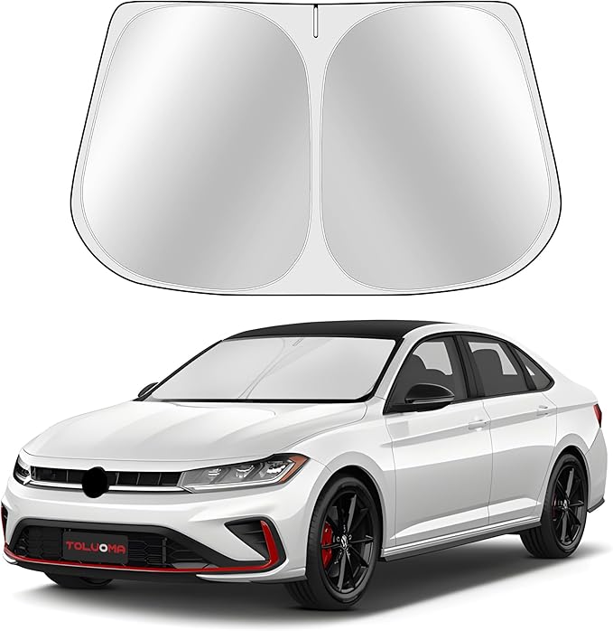 Custom Fit Windshield Sun Shade for Volkswagen VW Jetta 2019-2025 - Full Coverage, 210T Reflective Fabric, Double-Layer Design - Blocks 99% UV Rays, Keeps Car Cool, Easy to Install and Store