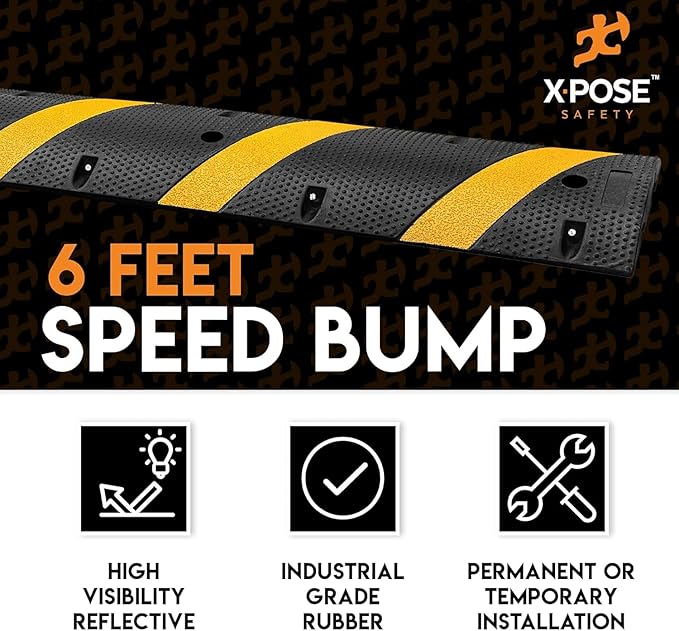 Xpose Safety 2-Pack Speed Bump Strips – 6 Ft Rubber Speed Humps with Modular Interlocking Design - Stop and Slow Cars - for Outdoor, Road, Ramp Ends, Driveway Curb Ramps