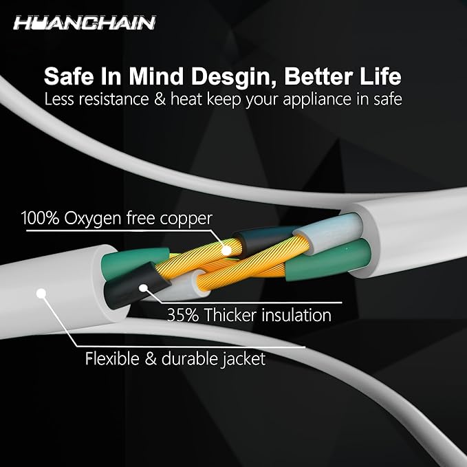 HUANCHAIN Indoor Outdoor White Extension Cord 8 ft Waterproof, 16/3 Gauge Flexible Cold-Resistant Appliance Extension Cord Outside, 13A 1625W 16AWG SJTW, 3 Prong Heavy Duty Electric Cable, ETL