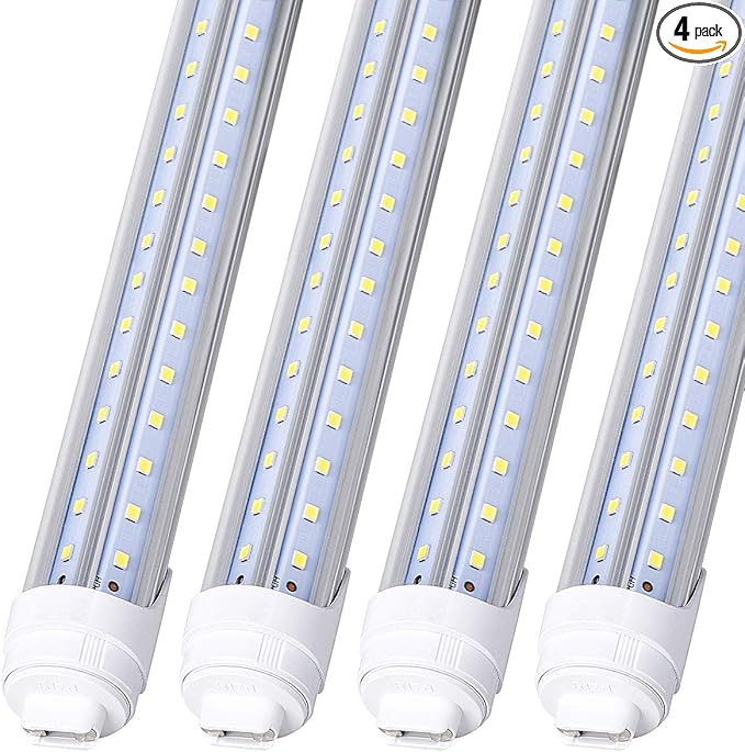 4 Pack, R17D/HO 8FT LED Bulbs - Rotate V Shape, 6000K Cold White 100W, 15000LM, 200W Equivalent F96T12/DW/HO, Clear Cover, T8/T10/T12 Replacement, Dual-End Powered, Ballast Bypass