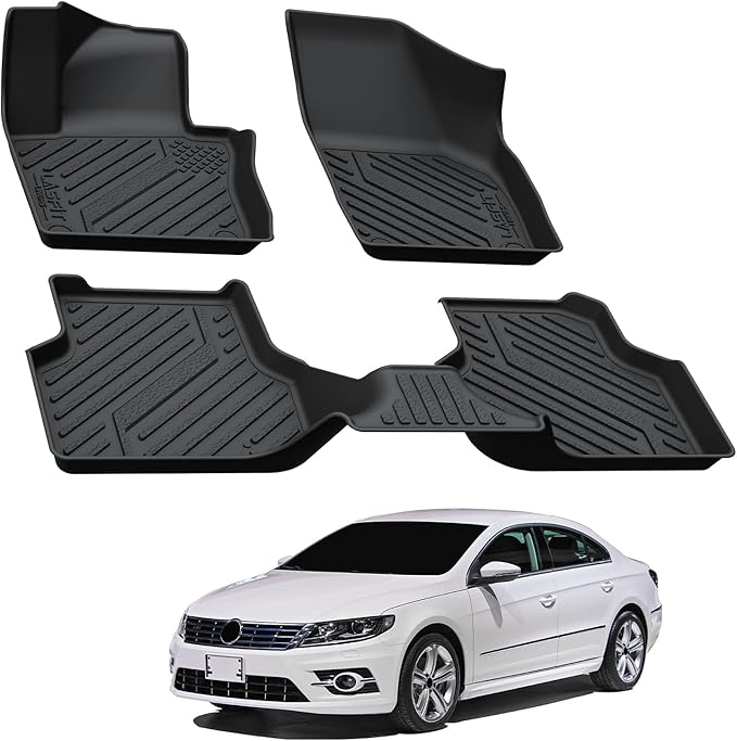 LASFIT Floor Mats Custom Fit for Volkswagen Jetta 2011-2018 (Not Fit for Jetta SportWagen), All-Weather Protection TPE 1st & 2nd Row Car Liners for VW Accsessories, Black Odor-Less Easy to Clean