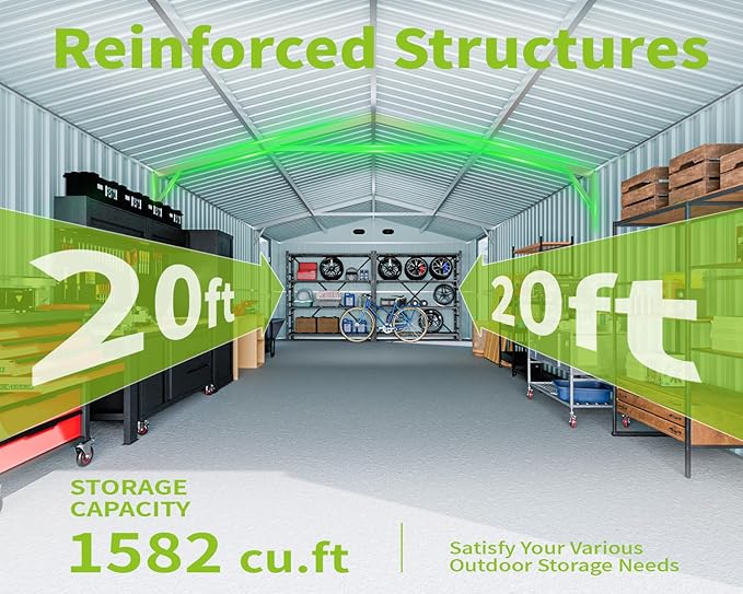 20 x 13 FT Outdoor Storage Shed, Large Metal Garden Shed with 2 Lockable Doors, Tool Shed Outdoor Storage with 4 Air Vents, Garage Shed Waterproof for Car, Truck, Bike, Garbage Can, Tool, Black
