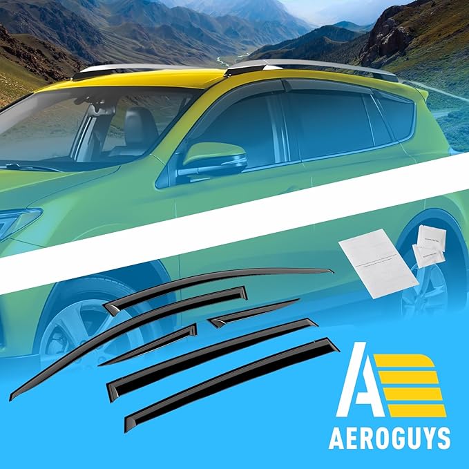 Extra Durable Window Deflectors Tape-On Window Visors Rain Guards Fit for Toyota RAV4 2013-2018, Sun Visors, Wind Vent for Shades, Exterior Car Accessories - 6pcs. AG0245