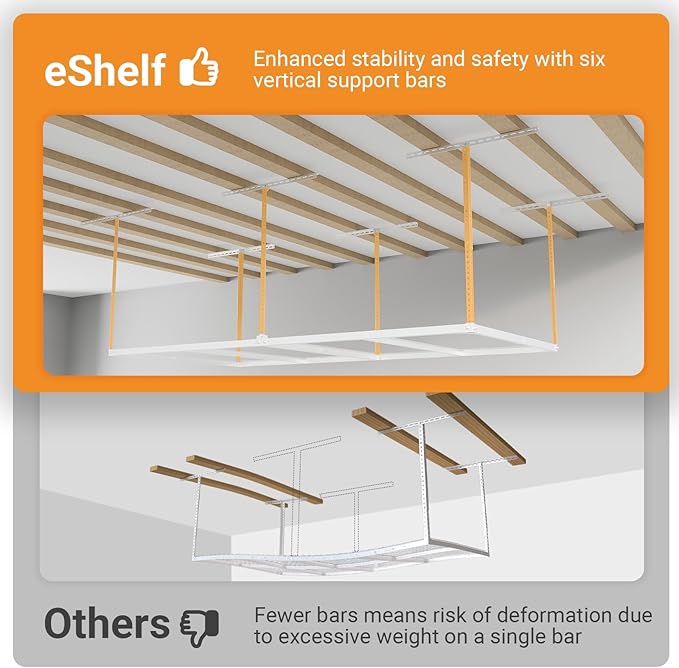 4x8ft Overhead Garage Storage Rack Wooden Decking Not Included, Heavy Duty Metal Rack, Adjustable Ceiling Dropdown, 600lbs Weight Capacity (White)