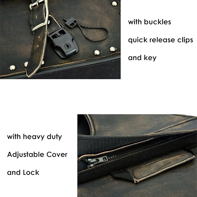 GARGOYLE BELLS Motorcycle Saddle Bags Leather Motorcycle Luggage Bag with Gun Holsters For Softails Sportsters and Choppers Waterproof Luggage Bags For Motorcycle