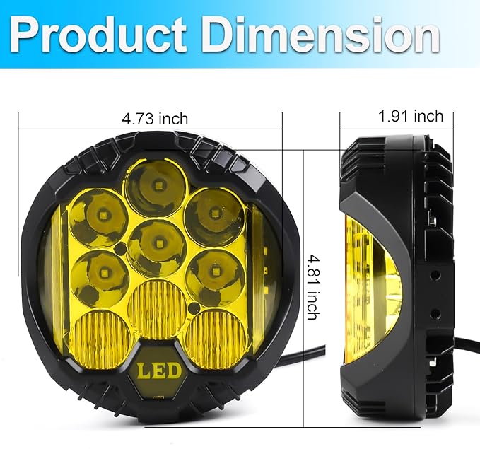 LIGBT 2PCS 5 Inch Amber Yellow Round LED Offroad Light with DRL 90W LED Light Pods 270° Wide Range Super Bright Side Shooter for Pickup Truck ATV UTV SUV