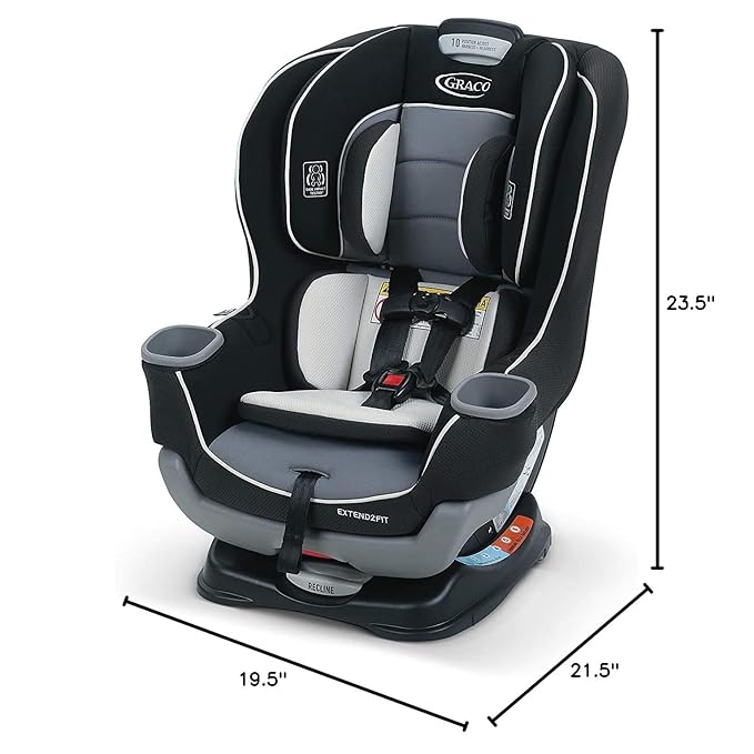 Graco Extend2Fit Convertible Baby Car Seat, Rear and Forward Facing, Adjustable Extension Panel for Extra Legroom, Gotham