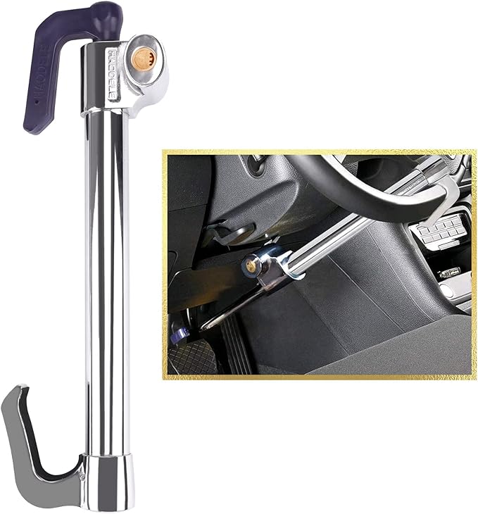 Tevlaphee Universal Steering Wheel Brake Lock Anti-Theft Retractable Double Hook Car Clutch Pedal Lock for Car Truck SUV Van Security with 3 Keys