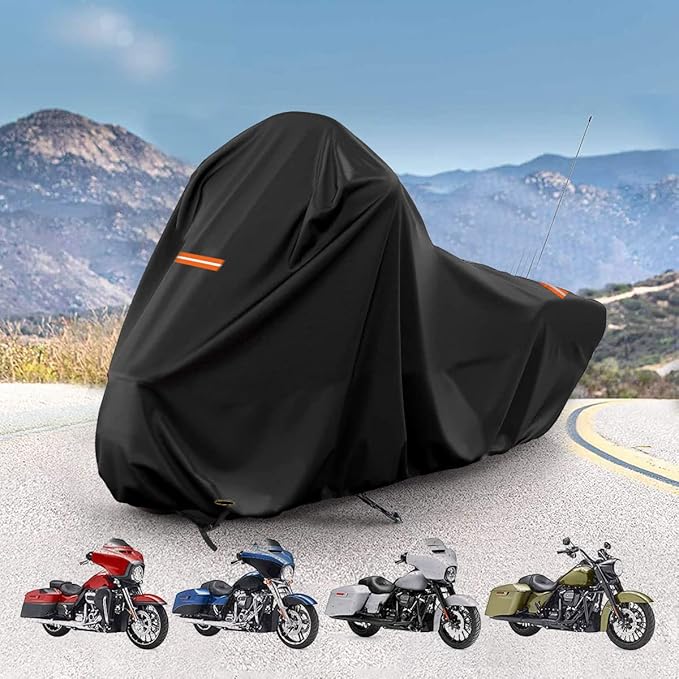 420D Motorcycle Cover for Harley Davidson Touring Models Road King, Road Glide, Street Glide, Electra Glide, Heritage Classic, Low Rider Outdoor Bike Cover Waterproof Fits up to 118” Motorcycle