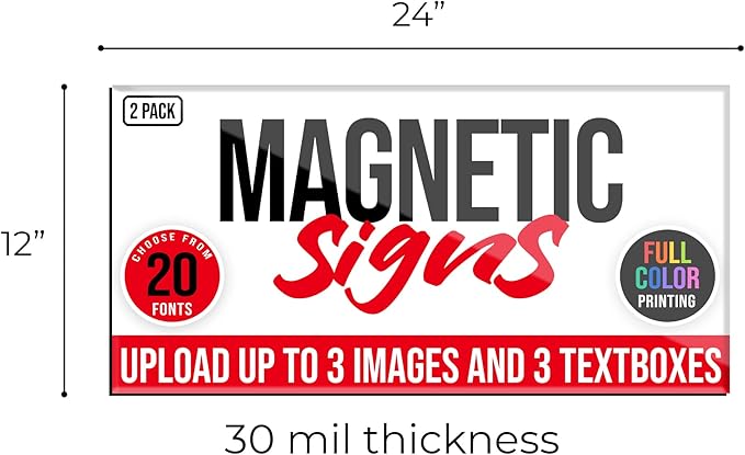 2 Pack, Personalized Magnetic Signs for Vehicles, Custom Car Magnets for Businesses, Customized Full Color Magnetic Truck Signs, 12x24 Car Magnet Signs (Design A)