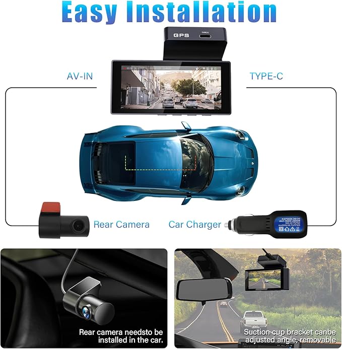 K03 On-Dash Cameras - Front and Rear Dash Cam for Cars, 4K Dual DashCam, Wireless Dash Camera with HDR Night Vision, GPS, Voice Control, Remote Live View - Best Rated Car Camera 2024