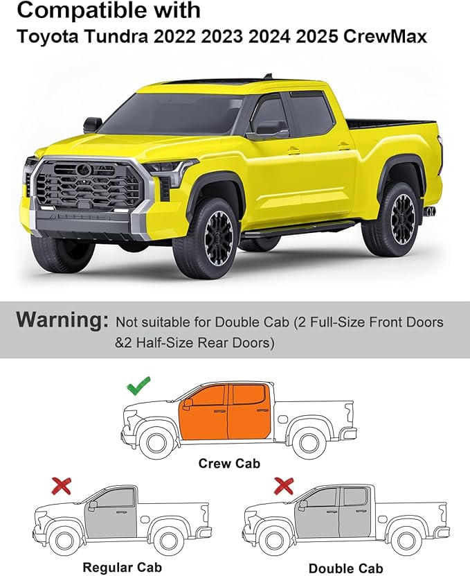 in-Channel Window Rain Guards Fit for Truck Toyota Tundra 2022 2023 2024 2025 CrewMax, Extra Durable Window Deflectors Vent Visors Shades Exterior Car Accessories Visors Rain Guards