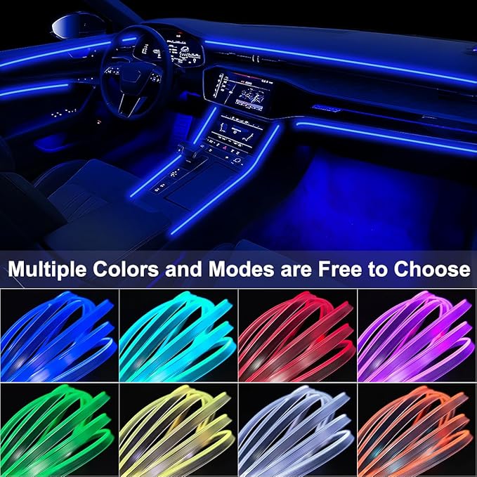 Interior Car LED Strip Lights with Wireless APP & Remote Control, RGB 2 in 1 Car Ambient Lighting Kit with 158 Inches Fiber Optic, Inside Neon Dash Strip with Music Mode