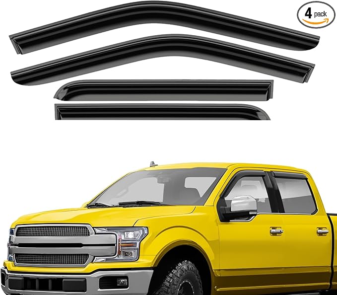 Extra Durable Window Deflectors Tape-On Window Visors Rain Guards Fit for Ford F150 2015-2025 SuperCrew, Sun Visors, Wind Vent for Shades, Exterior Car Accessories - 4pcs. AG0050