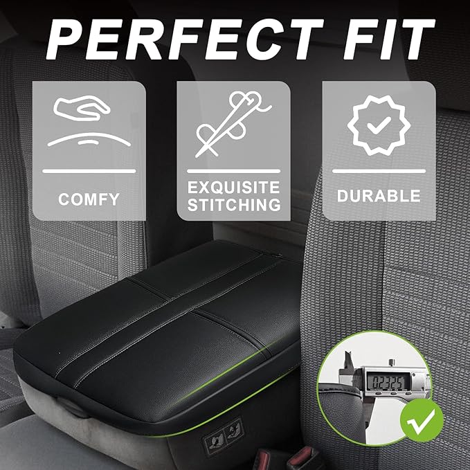 Muslogy Center Console Armrest Cover Compatible with Dodge Ram1500/2500/3500 2002-2012 Comfort Armrest Pad Arm Rest Cushion Vegan Leather Protector Regular Thick(Jump Seat ONLY)