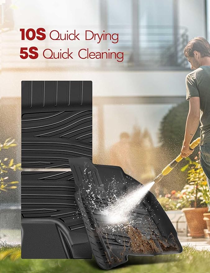 YHTAUTO Automotive Floor Mats Replacement for 2015-2024 Ford F-150 F150 SuperCab & SuperCrew All Weather Car Mats Custom Fit TPE Liners Front Seat, Waterproof Anti-Slip Odorless Car Mats Black
