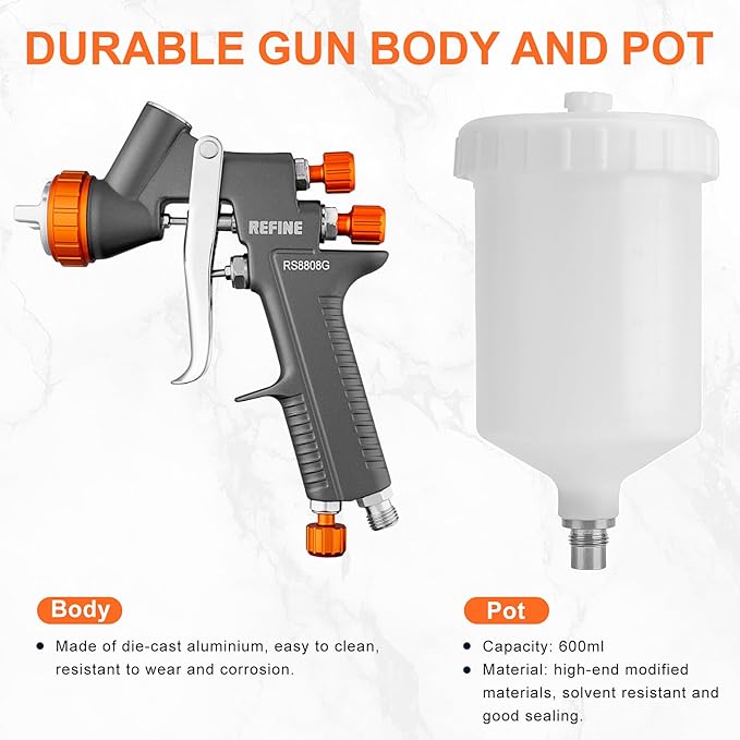 REFINE Air Spray Gun, Auto Paint Gun with 1.4mm Nozzle, Easy to Use Gravity Feed Paint Spray Gun, Professional Auto Body Paint Sprayer for Cars, House, Furniture Painting with Air Pressure Gauge