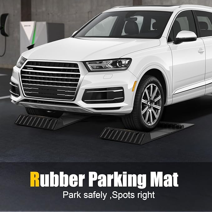 Rubber Garage Parking Mat 17.6 * 23.6 * 2.8" Heavy Duty Wheel Stoppers Anti-Slip Black Parking Aids Automotive Wheel Stabilizer 2 Packs