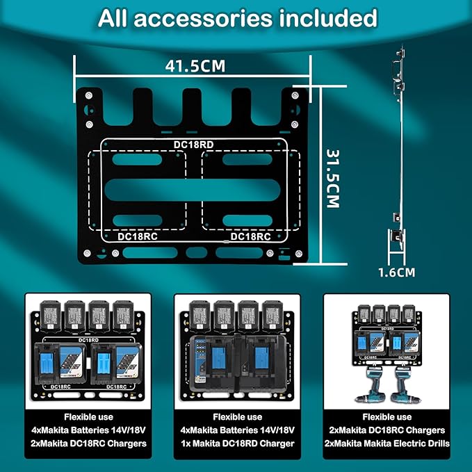 FETESNICE Wall Mount for Makita Battery Charger Holder,Easy Installation,Metal Charger Mount for Makita 18V Batteries & DC18RC DC18RD Chargers,Durable Tool Storage for Workspace & Garage