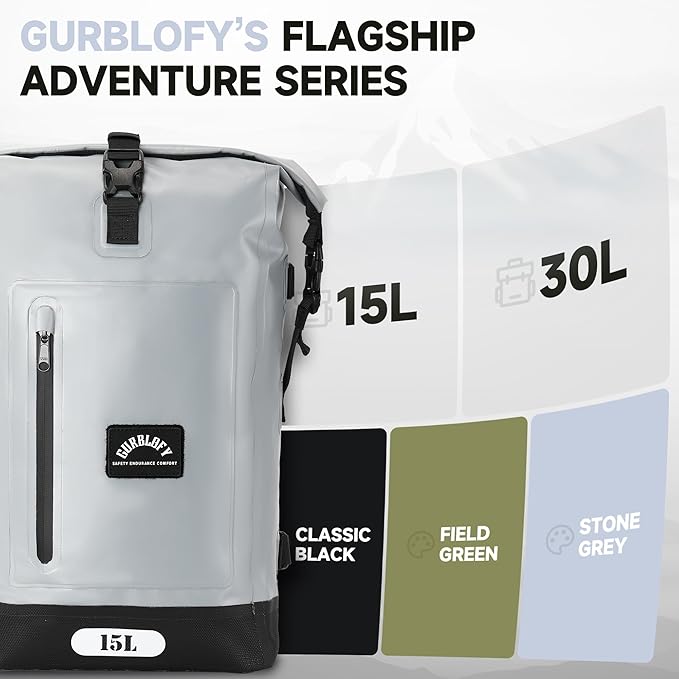 Motorcycle Tail Bag, 15L Waterproof Motorcycle Saddle Bag, 2 Size and 3 Color Options Luggage Bag, PVC Travel Bag, Rear Seat Bag, Stone Grey GT-15GRY