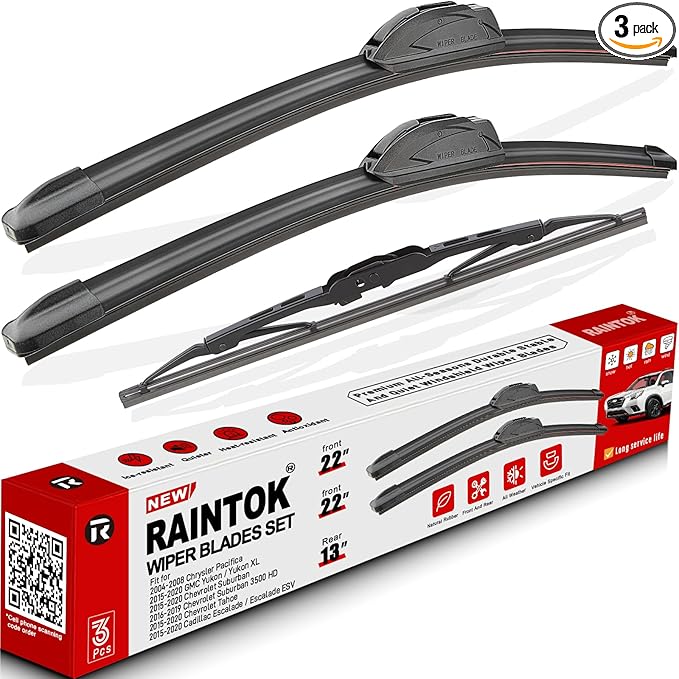 Windshield Wiper Blades Replacement for 2004-2008 Chrysler Pacifica / 2015-2020 GMC Yukon Chevrolet Suburban Tahoe Cadillac Escalade Front Rear Wipers Blade Set - 22" 22" 13"