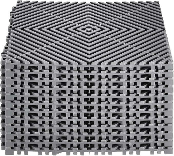 VEVOR Interlocking Drainage Mat, 12” x 12” Modular Interlocking Cushion, 12 Pcs Splicing Drainage Mats, Non-Slip Gray PP Drainage Floor Tile and Shower Mat, for Garage, Garden, Kitchen & Outdoor