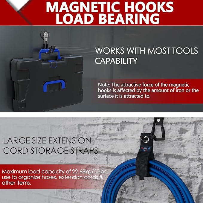 3-H Heavy Duty Magnet Garage Hooks 4 Pack, J Shape Strong Magnetic Hooks for Hanging Cordless Power Drill, Utility Magnetic Tool Holder for Metal Cabinet, Steel Pegboard, Toolbox, Garage(Black)