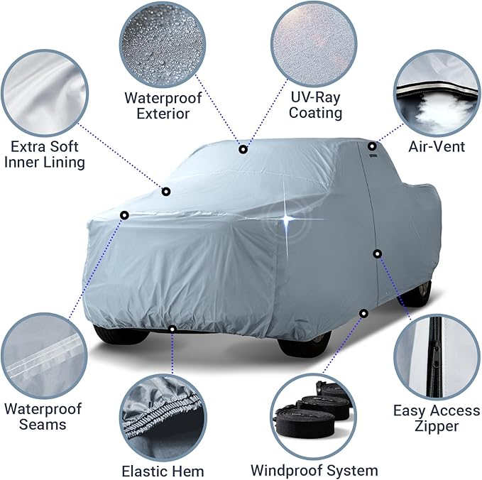iCarCover Fits 1992-1996 F-150 Extended Cab, 8.0 ft Long Bed Ford Truck Cover Automobiles Form-Fit Padded Full Exterior Waterproof Automobiles Protection Covers