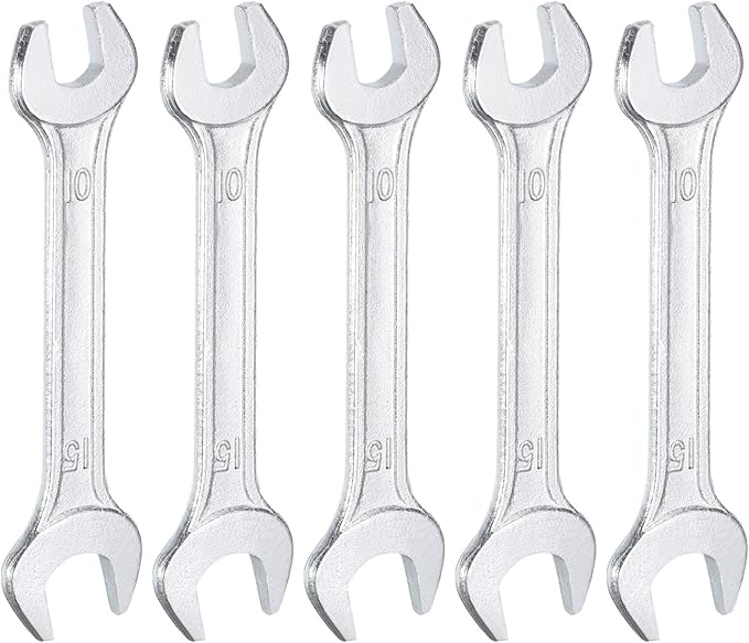 HARFINGTON 5pcs Double Open End Wrench 10mm x 15mm Metric 15 Degree Offset Angle Small Flat Head Wrench Galvanizing Open Ended Spanner for Automotive Repair Furniture Assembly