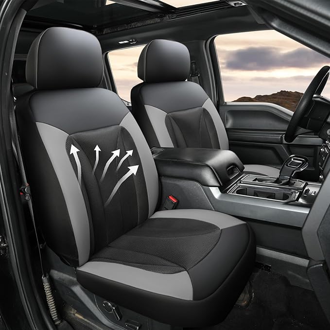 GIANT PANDA 2 Pcs Front 3D Air Mesh Car Seat Cover Custom Fit Ford F150 F250 F350 F450 SuperCrew/Crew Cab Pickup Trucks,Breathable Cooling Seat Protector with Composite Sponge Inside(Gray)
