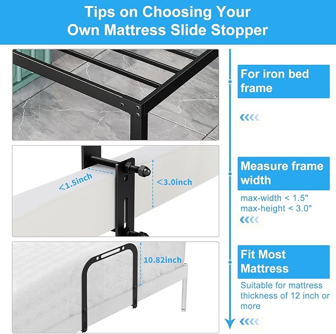 YUOROS Extra Tall Mattress Slide Stopper Holder Gripper Retainer Bar for Metal to Keep Mattress from Sliding