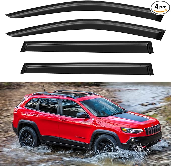 Window Visors Rain Guards for 2014-2023 Jeep Cherokee, Out-Channel Window Vent Wind Deflectors Visors Shades for 14-23 Cherokee