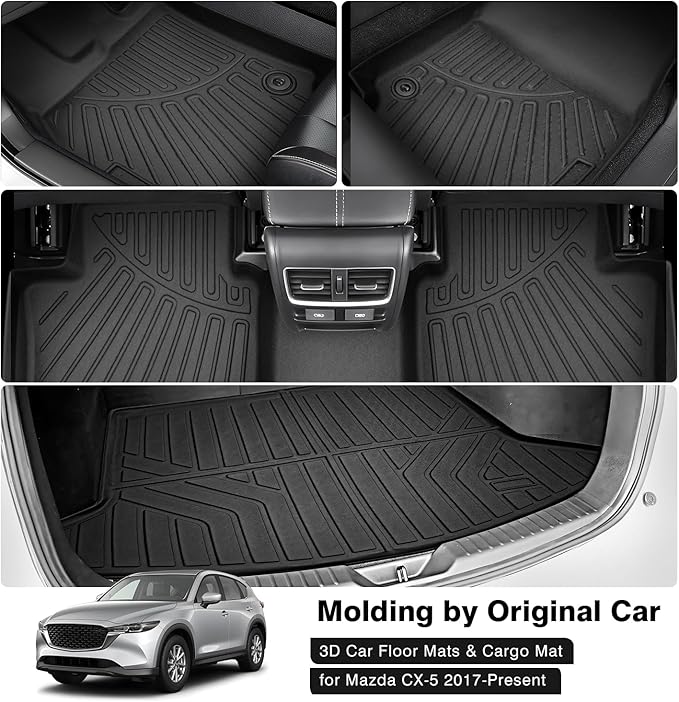 Powerty Floor Mats & Cargo Liner for 2017-2025 Mazda CX-5 CX5 Accessories Car Mats, Includes 2 Row and Cargo Liner Set, All Weather TPE 3D Floor Liners Rear Cargo Mat
