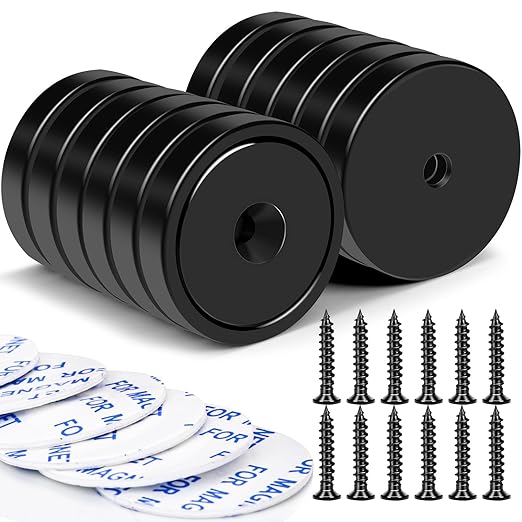 LOVIMAG Magnets,110lb+ Waterproof Super Strong Neodymium Magnet with Hole for Wall Mounting,Strong Rare Earth Cup Magnets with Heavy Duty Countersunk Hole and Screws for Tool Room,Workplace-Pack of 12