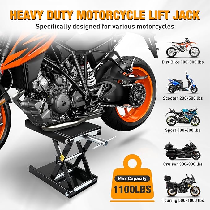 Nilight Motorcycle Lift Jack 1100 LBS Motorcycle Scissor Jack Stand Lift with Wide Deck Crank Handle 3.4"-14.2" Steel Scissor Hoist Garage Repair Lift Table Jacks for Motorcycles ATV Dirt Bike, Black