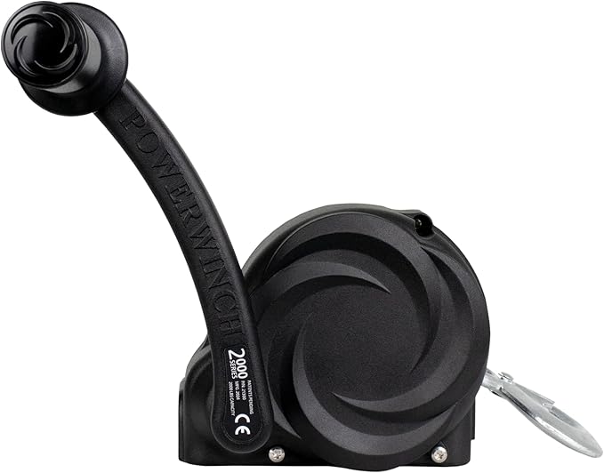 Powerwinch Premier Series 2000 Manual Trailer Winch for Boat Trailers, 2000 lb Capacity, Fully Assembled, Die Cast Aluminum Housing, 20' Strap, Easiest Operation on The Market, 4.75:1 Gear Ratio.
