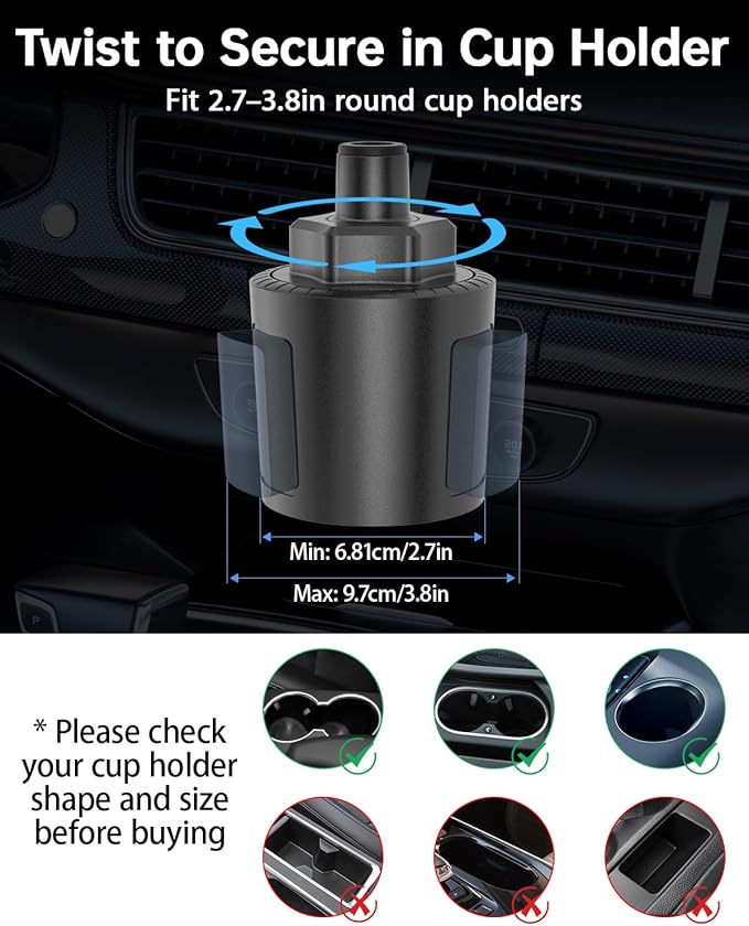 12V Car fan, 3-Speed Portable Vehicle Fan for Front Seat, Cigarette Lighter Powered with Car Charger, Mounted in Cup Holder, 360° Rotation, Car Necessities for Dog/SUV/RV/Truck/Van