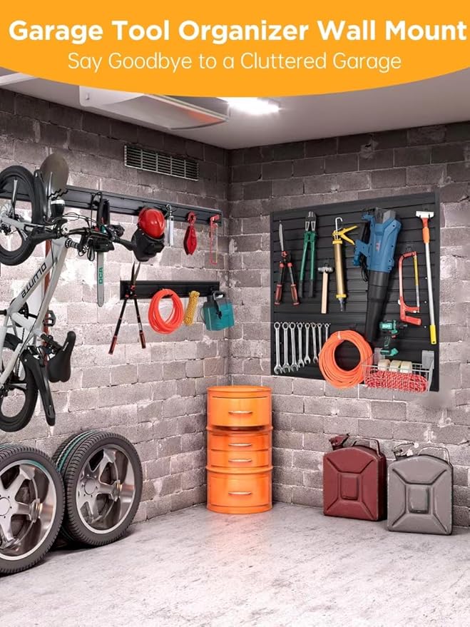 Slat Wall Paneling Garage Tool Organizer Wall Mount 48"L x6"H, 4 Pack, Black Slatwall Panels Garage Wall Organizer Heavy Duty, Easy Installation, Garage Storage and Organization Max Load 1300 LB