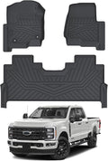 Cartist Floor Mats Fit for 2017-2024 2025 Ford F-250/F-350/F450 Super Duty Crew Cab w/Under Seat Storage Accessories All Weather Floor Mat Heavy Duty TPE Odorless Carpet Protection