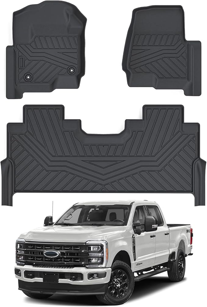 Cartist Floor Mats Fit for 2017-2024 2025 Ford F-250/F-350/F450 Super Duty Crew Cab w/Under Seat Storage Accessories All Weather Floor Mat Heavy Duty TPE Odorless Carpet Protection
