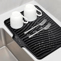 Silicone Dish Drying Mat, Stone Drying Mat for Kitchen Counter with Built-In Drain, Non-Slip Drain Pad with Built-in Drain, Heat Resistant Stone Drying Mat, 1Pcs 19.7" x 17", Black