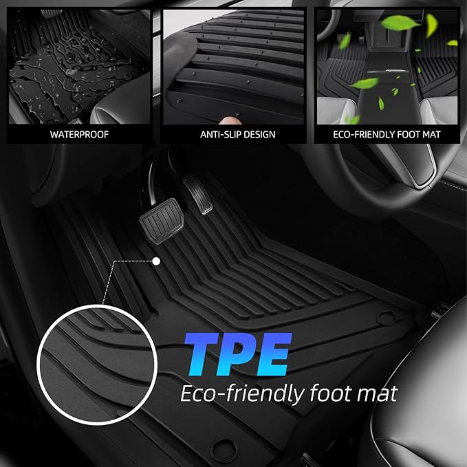 Tesla Model Y Floor Mats for Tesla Model Y 2020-2024,TPE All Weather Custom Fit Floor Liner 1st and 2nd Row Car Liners,Tesla Interior Accessories (Model Y Floor Mats 3PCS)