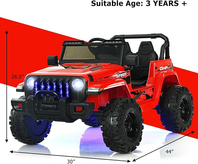 INFANS Kids Ride on Car Truck with 2.4G Remote Control, 12V Battery Powered Electric Cars for Kids w/3 Speeds, Battery Display, LED Lights, Safety Belt, Music & Horn, Bluetooth/FM/USB (Red)