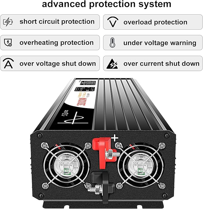 Xijia 3000W (Peak Power 6000W) Pure Sine Wave Power Inverter DC24V to 110V 120V ac Converter 60HZ with Soft Start for car &Camping (DC24V (Range 20V-30V) 3000W)